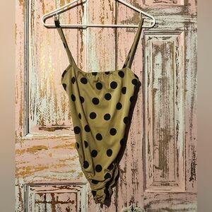 Nasty Gal Tan and Black Polka Dot Bodysuit